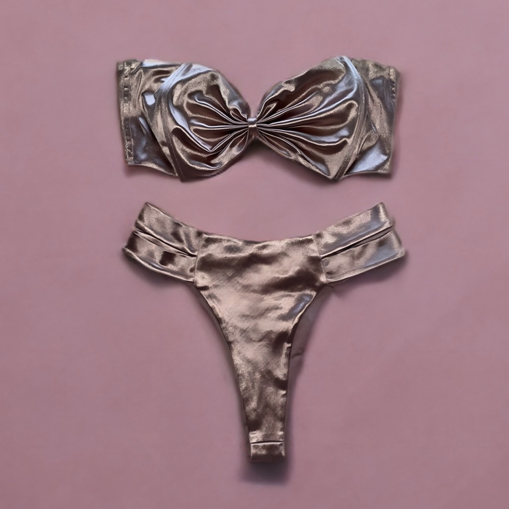 Fashion Nova Mauve Metallic Swimwear / Bikini Set - Picture 1 of 3